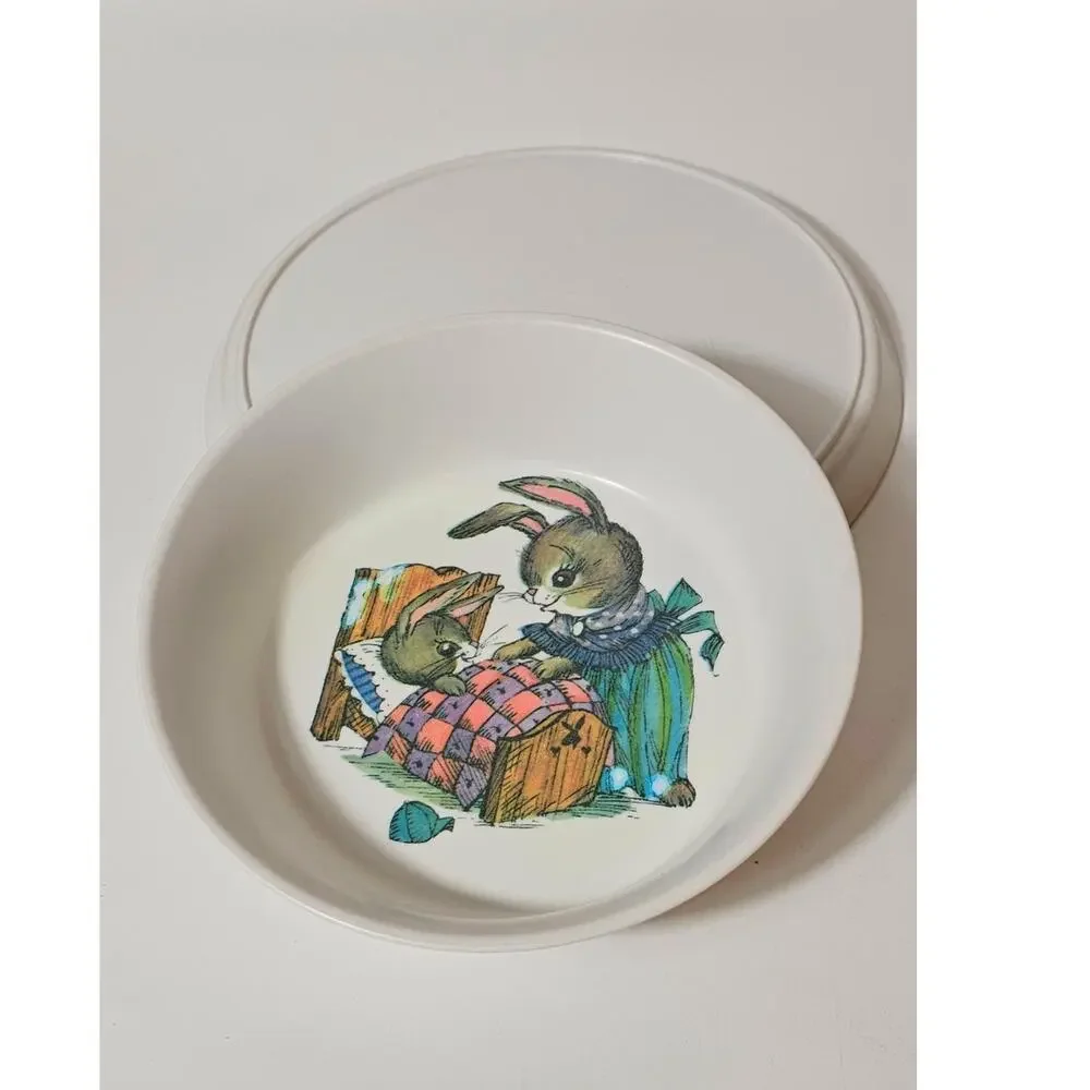 Vintage 1970s Silite Melamine Pet Rabbit Plate & Bowl Set